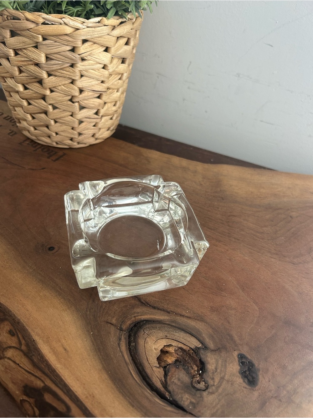 Clear Glass Square 4 Slot Ash ASHTRAY Vintage Thick